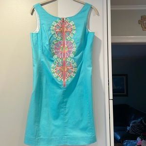 Lilly Pulitzer aqua front zip embroidered dress